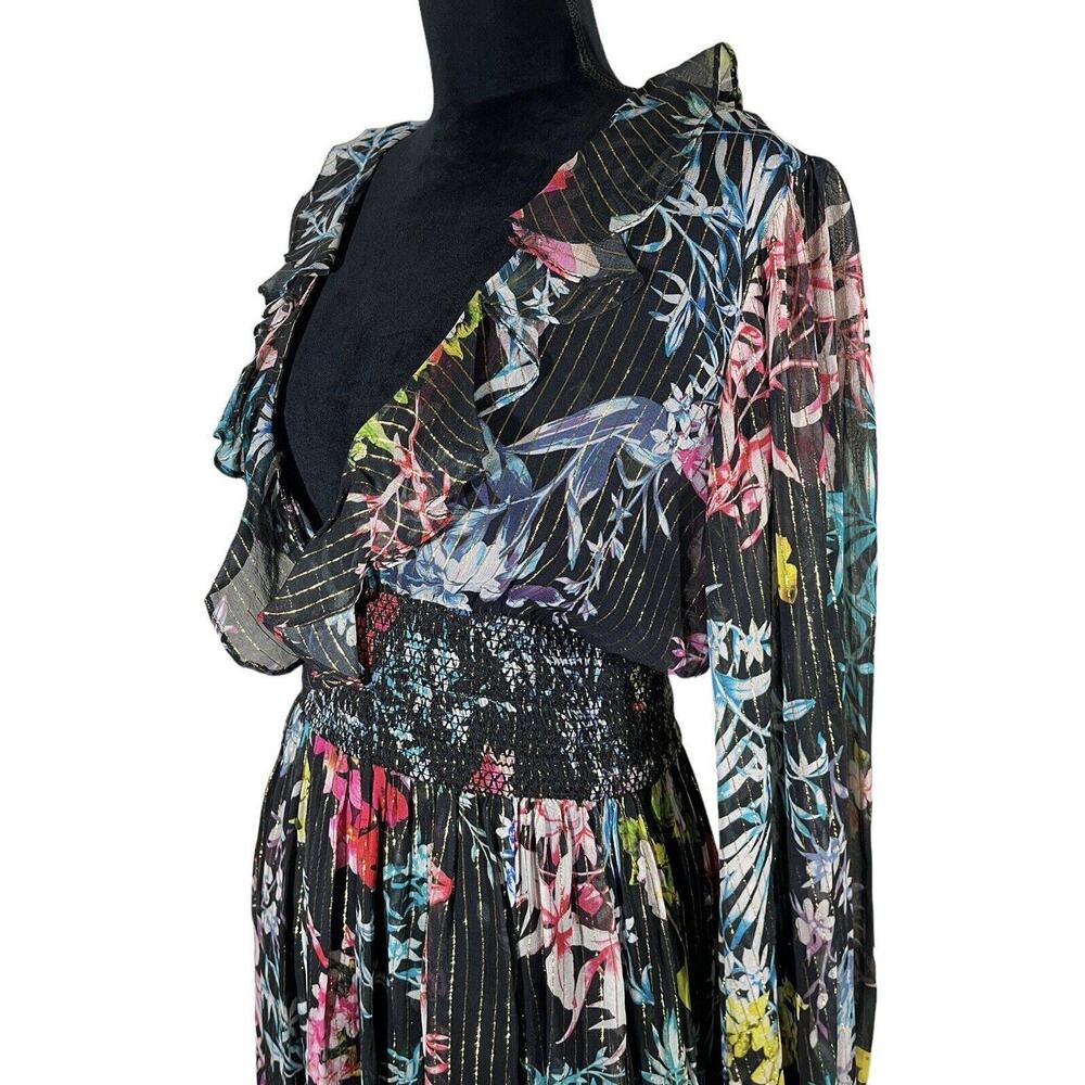 Rococo Sand Black Floral Metallic Moonlight Maxi Dress Boho Resort Size Medium - Picture 8 of 10